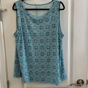 Kim Rogers Teal and White Patterned Tank Top